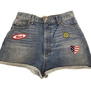 Revice Denim Flower Child Cutoff Denim Shorts Blue Sz 29 Patches Retro